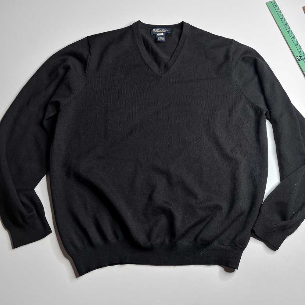 Brooks Brothers Sweater‎ Mens L Black Merino Wool V-Neck Stretch Knit Pullover